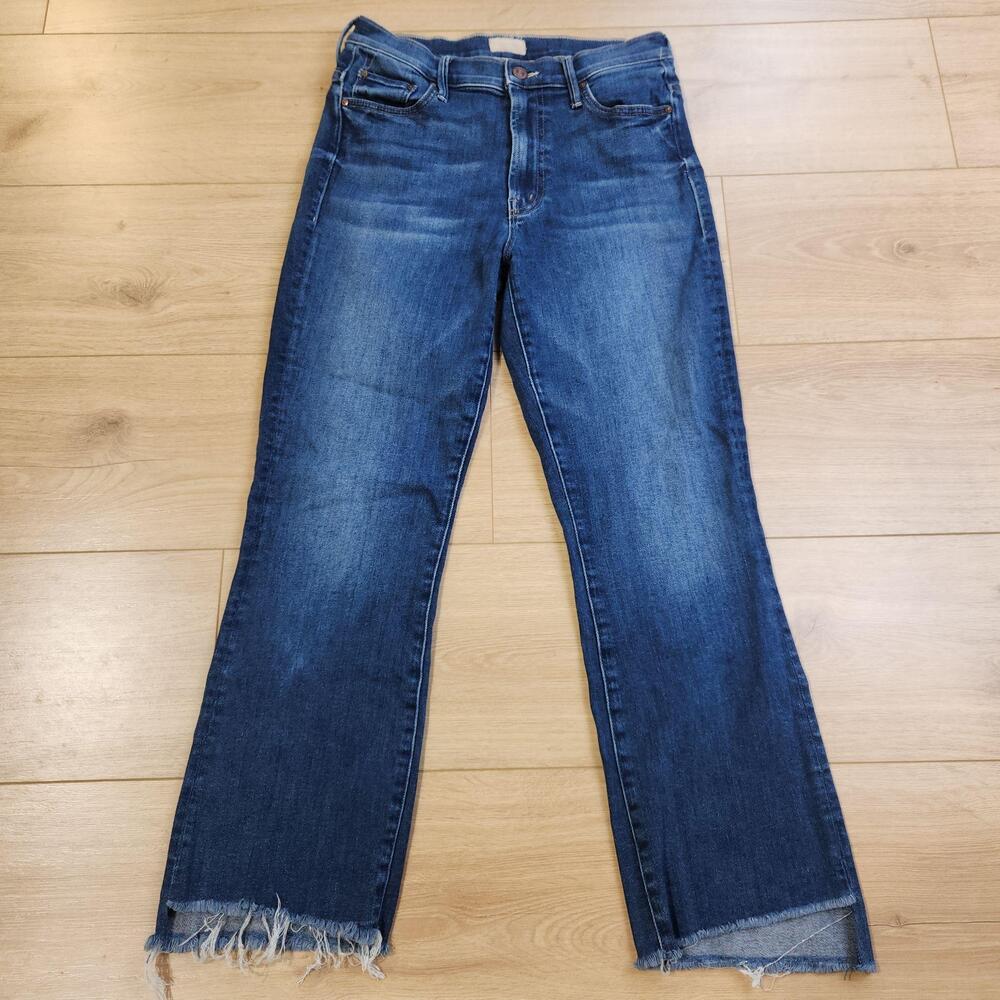 Mother The Insider Crop Step Fray Jeans Womens 28x25 Medium Wash Blue Mid Rise
